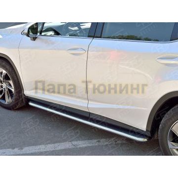 Пороги труба d42 С листом (Лист нерж, проф. нерж)(Вариант3) РусСталь для Lexus RX 350L (not f-sport) 2018-