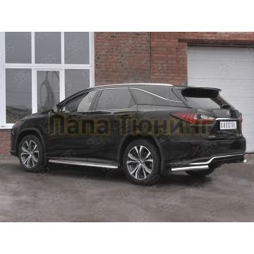 Защита заднего бампера уголки d57 секции РусСталь для Lexus RX 350L (not f-sport) 2018-