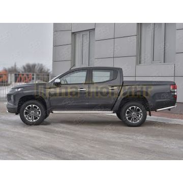 Пороги труба d42 с листом (Лист алюм, проф.сталь) (вариант 2) РусСталь для Mitsubishi L200 2019-