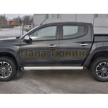 Пороги труба d42 с листом (Лист алюм, проф.сталь) (вариант 2) РусСталь для Mitsubishi L200 2019-