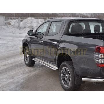 Пороги труба d42 с листом (Лист алюм, проф.сталь) (вариант 2) РусСталь для Mitsubishi L200 2019-