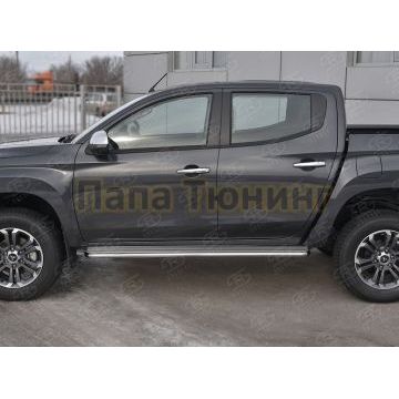 Пороги труба d42 с листом (Лист нерж, проф. нерж) (вариант 3) РусСталь для Mitsubishi L200 2019-