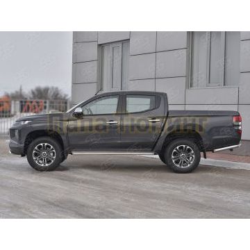Пороги труба d42 с листом (Лист нерж, проф. нерж) (вариант 3) РусСталь для Mitsubishi L200 2019-
