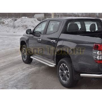 Пороги труба d57 с листом (Лист алюм, проф.сталь) (вариант 2) РусСталь для Mitsubishi L200 2019-