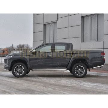 Пороги труба d57 с листом (Лист алюм, проф.сталь) (вариант 2) РусСталь для Mitsubishi L200 2019-