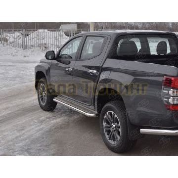 Пороги труба d63 с листом (Лист нерж, проф. нерж) (вариант 3) РусСталь для Mitsubishi L200 2019-