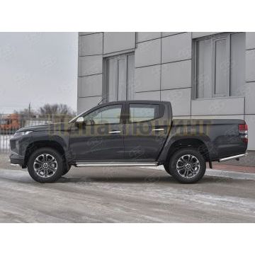 Пороги труба d63 с листом (Лист нерж, проф. нерж) (вариант 3) РусСталь для Mitsubishi L200 2019-
