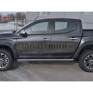 Пороги труба 120х60 овал с проступью РусСталь для Mitsubishi L200 2019-