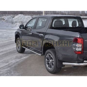 Пороги труба 120х60 овал с проступью РусСталь для Mitsubishi L200 2019-