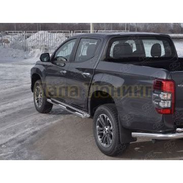 Пороги труба d76 с накладкой (вариант 1) РусСталь для Mitsubishi L200 2019-
