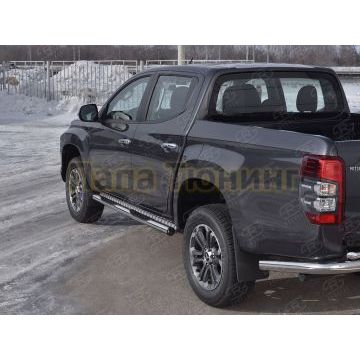 Пороги труба d76 с накладкой (вариант 2) РусСталь для Mitsubishi L200 2019-