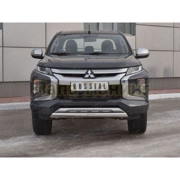 Защита переднего бампера d75х42 дуга РусСталь для Mitsubishi L200 2019-