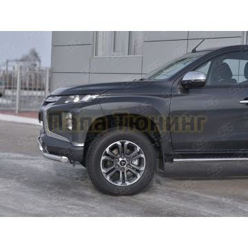 Защита переднего бампера d63 секции-d75х42 дуга РусСталь для Mitsubishi L200 2019-
