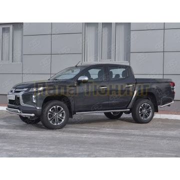 Защита переднего бампера d63 секции-d75х42 дуга РусСталь для Mitsubishi L200 2019-