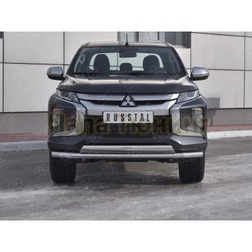 Защита переднего бампера d63 секции-d75х42 дуга РусСталь для Mitsubishi L200 2019-