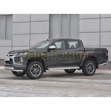 Защита переднего бампера d57 дуга-d57 уголки+клыки РусСталь для Mitsubishi L200 2019-