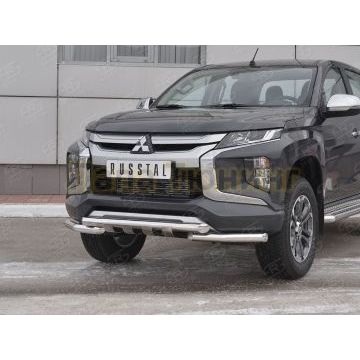 Защита переднего бампера d57 дуга-d57 уголки+клыки РусСталь для Mitsubishi L200 2019-