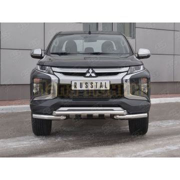 Защита переднего бампера d57 дуга-d57 уголки+клыки РусСталь для Mitsubishi L200 2019-