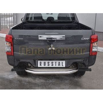 Защита заднего бампера d63 с листом(Лист нерж,проф.нерж)(вариант 3) РусСталь для Mitsubishi L200 2019-