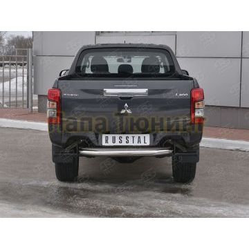 Защита заднего бампера d63 с листом(Лист нерж,проф.нерж)(вариант 3) РусСталь для Mitsubishi L200 2019-