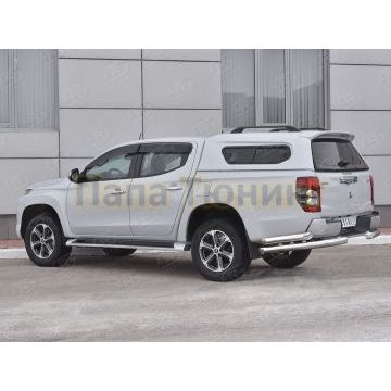 Защита заднего бампера уголки d76 секции-d76 секции (с бампером) РусСталь для Mitsubishi L200 2019-