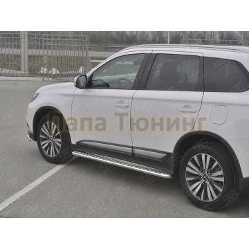 Пороги труба d42 с листом(Лист алюм,проф.сталь) (вариант 2) РусСталь для Mitsubishi Outlander 2018-