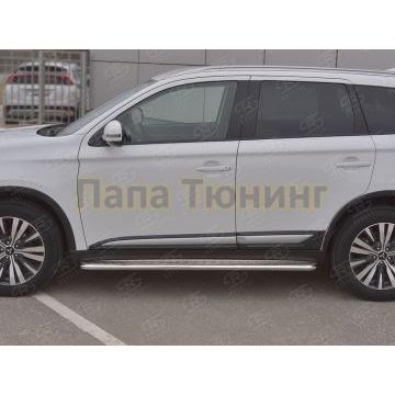 Пороги труба d42 с листом(Лист алюм,проф.сталь) (вариант 2) РусСталь для Mitsubishi Outlander 2018-