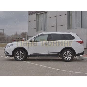 Пороги труба d42 с листом(Лист нерж, проф. нерж) (вариант 3) РусСталь для Mitsubishi Outlander 2018-