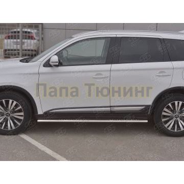 Пороги труба 75х42 овал с проступью РусСталь для Mitsubishi Outlander 2018-