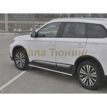 Пороги труба 75х42 овал с проступью РусСталь для Mitsubishi Outlander 2018-