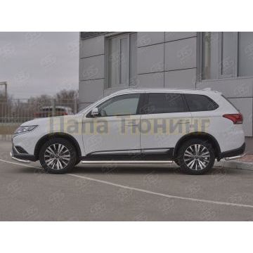 Пороги труба 120х60 овал с проступью РусСталь для Mitsubishi Outlander 2018-