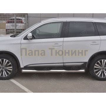Пороги труба d76 с накладкой (вариант 1) РусСталь для Mitsubishi Outlander 2018-