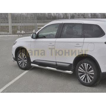 Пороги труба d76 с накладкой (вариант 1) РусСталь для Mitsubishi Outlander 2018-