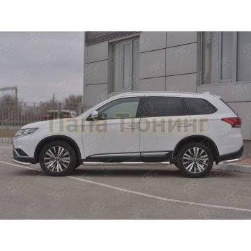 Пороги труба d76 с накладкой (вариант 1) РусСталь для Mitsubishi Outlander 2018-