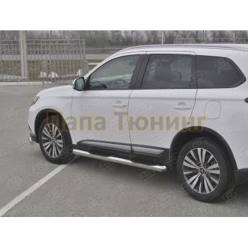 Пороги труба d76 с накладкой (вариант 3) РусСталь для Mitsubishi Outlander 2018-