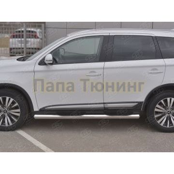 Пороги труба d76 с накладкой (вариант 3) РусСталь для Mitsubishi Outlander 2018-