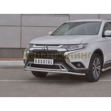 Защита переднего бампера d42 (секции) РусСталь для Mitsubishi Outlander 2018-