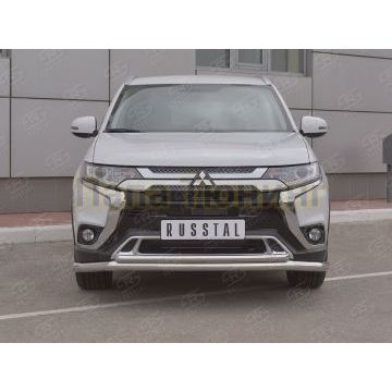 Защита переднего бампера d57 (секции) d42 (дуга) РусСталь для Mitsubishi Outlander 2018-