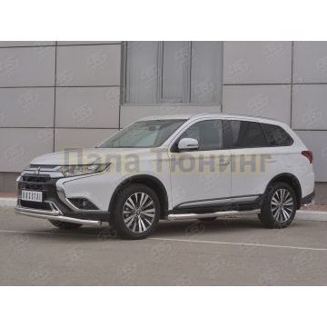 Защита переднего бампера d57 (секции) d42 (дуга) РусСталь для Mitsubishi Outlander 2018-