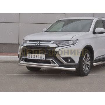 Защита переднего бампера d57 (секции) d42 (дуга) РусСталь для Mitsubishi Outlander 2018-