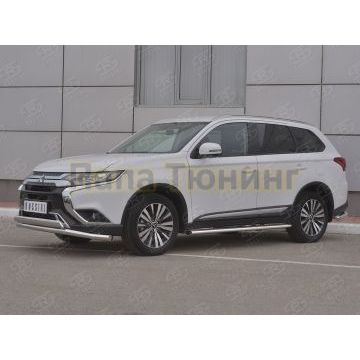 Защита переднего бампера d63 (секции) d75х42 (дуга) РусСталь для Mitsubishi Outlander 2018-