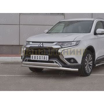 Защита переднего бампера d63 (секции) d75х42 (дуга) РусСталь для Mitsubishi Outlander 2018-