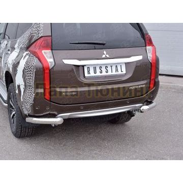 Защита заднего бампера уголки d76 секция (под фаркоп) РусСталь для Mitsubishi PAJERO SPORT 2016-2021