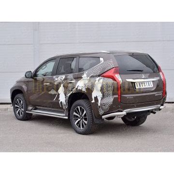 Защита заднего бампера уголки d57 секция (под фаркоп) РусСталь для Mitsubishi PAJERO SPORT 2016-2021