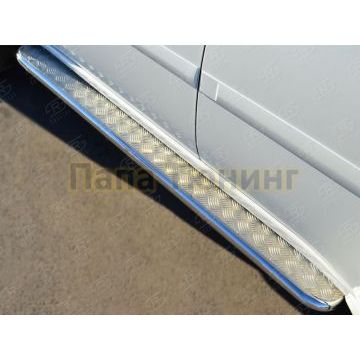 Пороги труба d57 с листом (Лист алюм, проф. нерж)(Вариант1) РусСталь для Mitsubishi PAJERO SPORT 2016-2021