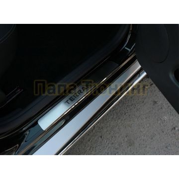 Накладки на пороги RUSSTAL (нерж., шлиф., надпись) РусСталь для Nissan Terrano 2014-