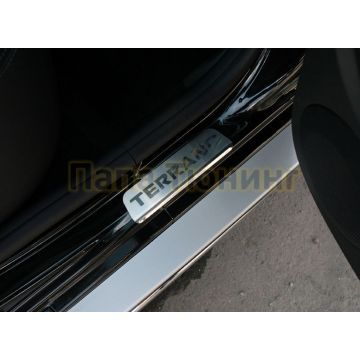 Накладки на пороги RUSSTAL (нерж., шлиф., надпись) РусСталь для Nissan Terrano 2014-