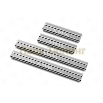 Накладки на пороги RUSSTAL (нерж., шлиф., надпись) РусСталь для Nissan X-TRAIL (T32) 2015-