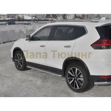 Пороги труба d42 с листом (Лист алюм, проф. нерж) (вариант 1) РусСталь для Nissan X-TRAIL (T32) 2018-
