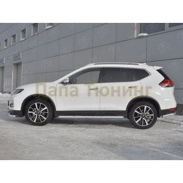 Пороги труба d42 с листом (Лист алюм, проф.сталь) (вариант 2) РусСталь для Nissan X-TRAIL (T32) 2018-